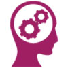 magenta head with gears in the brain
