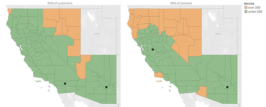 distribution locations for both optimal networks map