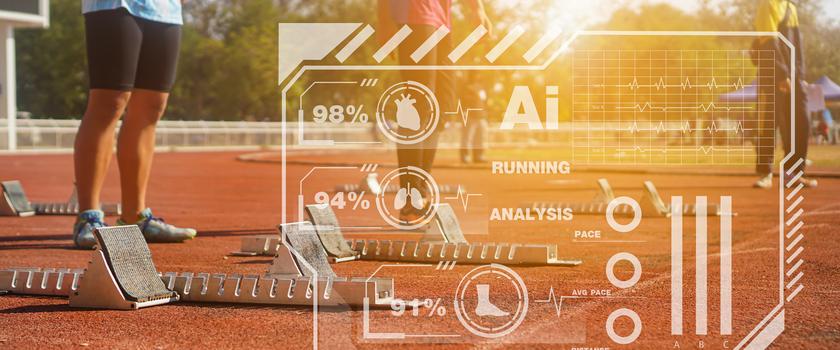 runner with computer screen in background