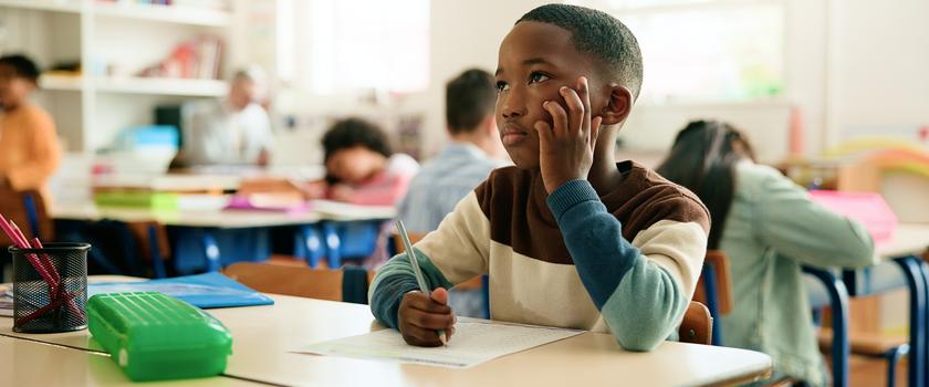elementary student at desk