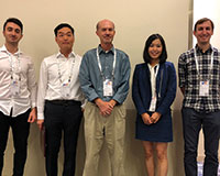 Ahmadreza Momeni (finalist), Hongseok Namkoong (winner), John Hasenbein (committee chair), Renyuan Xu (finalist) and Ziv Scully (finalist) (l-r).