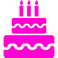 hot pink birthday cake with candles
