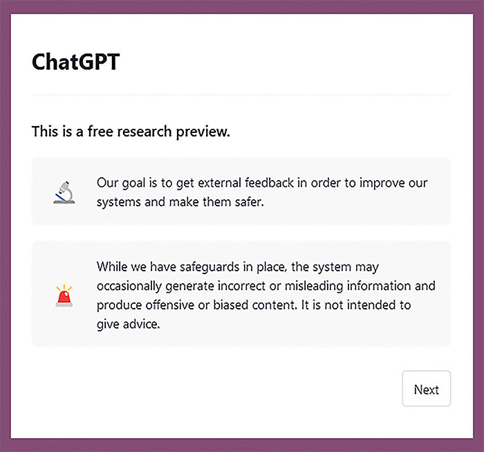 screenshot of chatgpt disclaimer