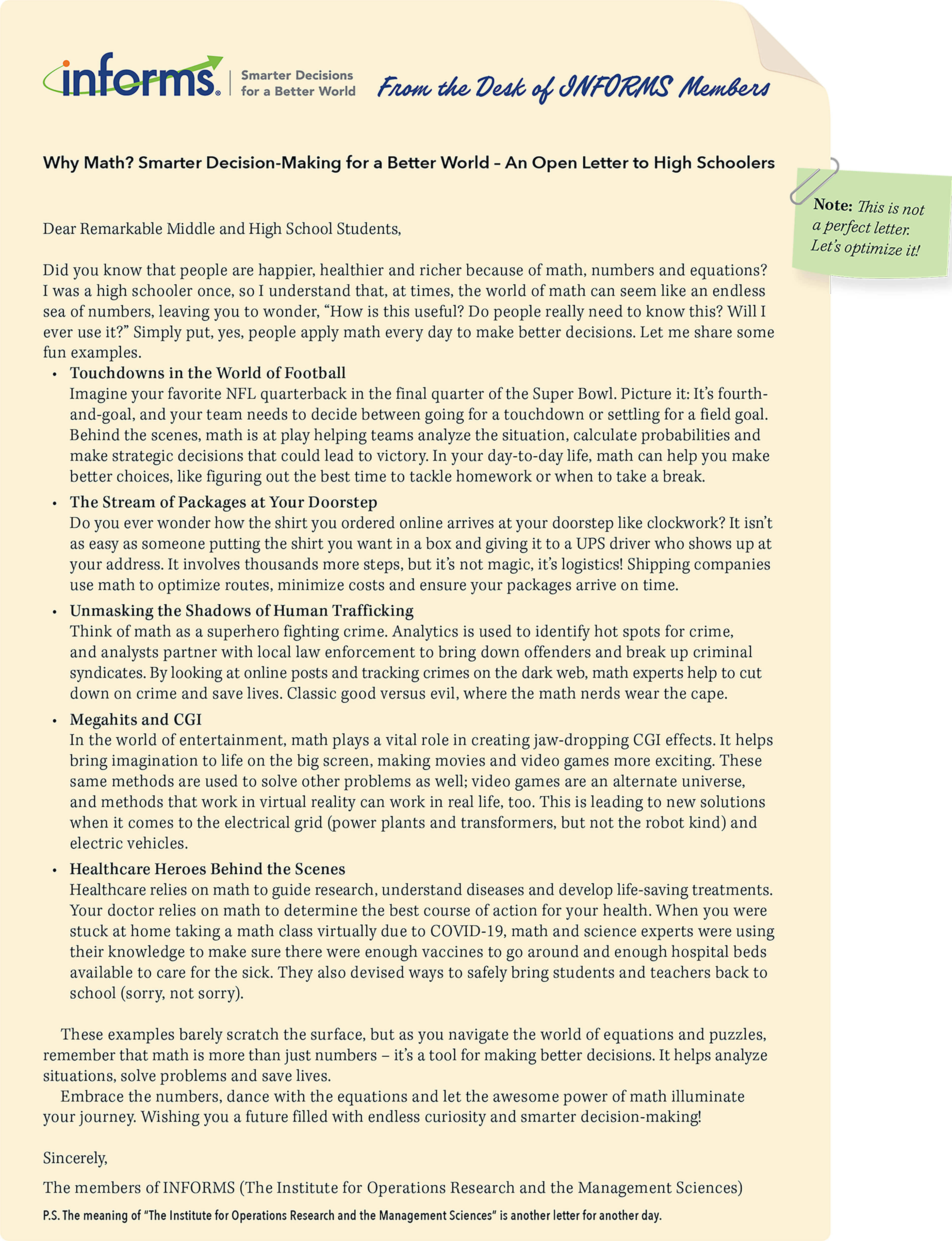 open letter to high school students