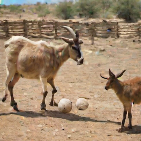 genAI response to a goat and a mule playing football