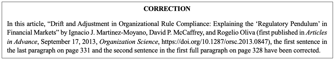 Example of a correction box for corrections that will not be followed by an erratum