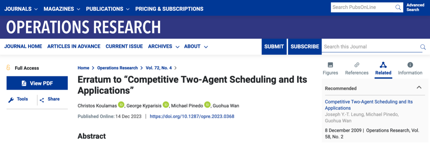 Example of an erratum showing linkage to its parent article as it will be displayed on PubsOnline